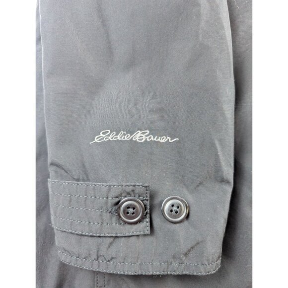 Eddie Bauer Jacket Men Large Tall Black Button Down Removable Liner Trench - Picture 10 of 13